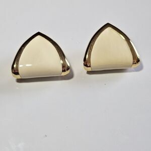Vintage Monet Gold Tone And Ivory Curl Earrings